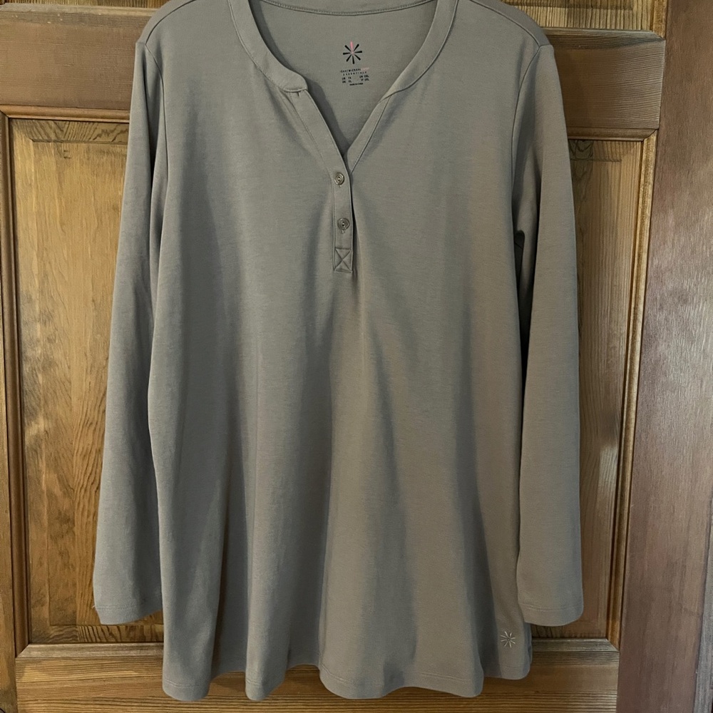 Isaac Mizrahi Live! Essentials Pima Cotton Swing Top Taupe size 1X